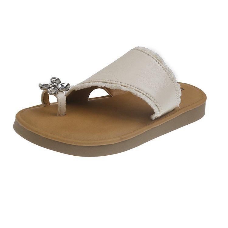 Weichsohlige Hausschuhe Damen Sommerbekleidung 2025 neu Französische Internet-Berühmtheit Strass Zehenbedeckt Flachboden Strand Cool Hausschuhe