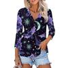 Women's Fashion Casual Print Button-down Shirt 3/4 Long Sleeve Tops