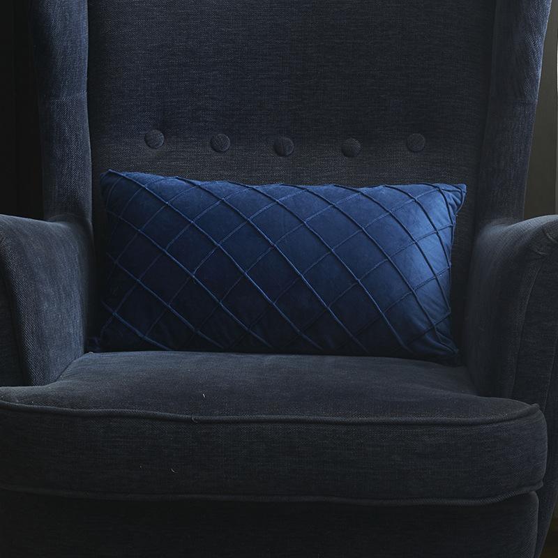 Dutch Velvet Handmade Plaid Lumbar Pillow Sofa Cushion with Core
