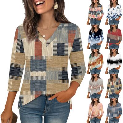3/4-Ärmel-Shirts für Damen Print Grafik-T-Shirts Blusen Lässig Übergröße Basic Oberteile Pullover