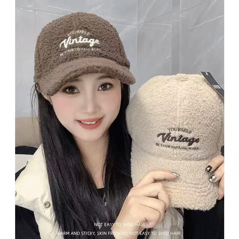High-Quality Lamb Wool Embroidered Baseball Cap - Winter Warm, Trendy, Versatile Casual Hat