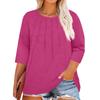 Women's Solid Color Round Neck Plus Size Tops 3/4 Sleeves Elegant Shirt Tops