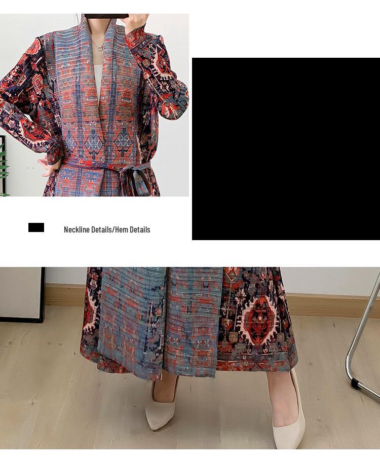 Women's Long Pleated Tie-Waist Evening Robe - 2024 Autumn/Winter Middle Eastern Dubai Style