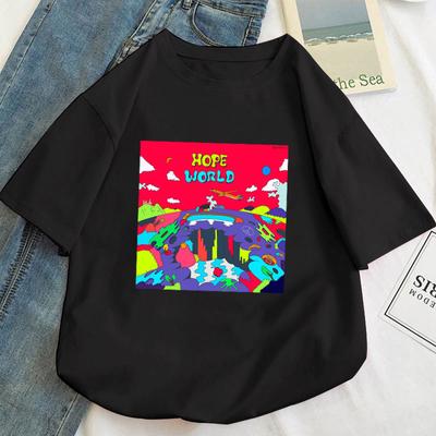 Duże Rozmiary S-5XL Kpop J-hope Hope World Koszulka Unisex Streetwear Koszulka Casualowa z Krótkim Rękawem Męska Hip Hop Top Koszulki Bawełniana Koszulka z Nadrukiem