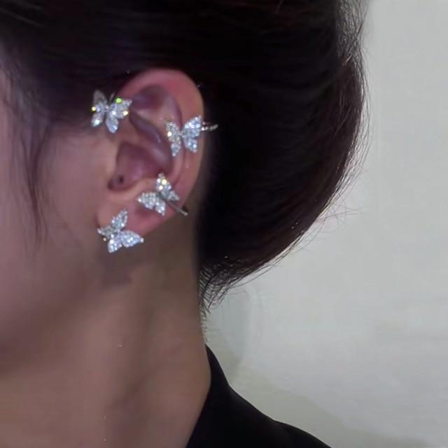 Cercei cu agrafă pentru ureche, zircon, cu fulg de nea strălucitor, pentru femei, la modă nouă, 1 bucată, fluture, fără piercing, cârlig, petrecere, bijuterii, cadou