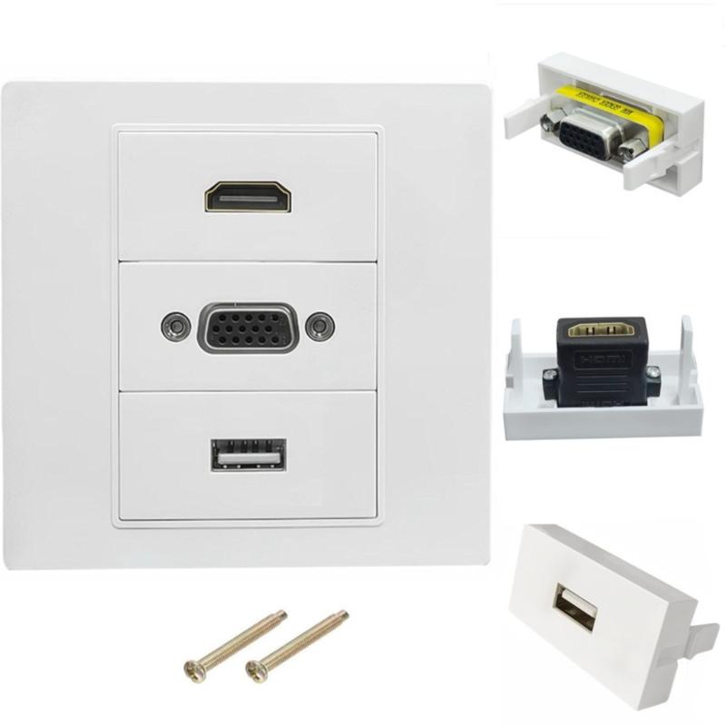 No Solder Direct Connecting VGA HDTV USB Wall Mount Panel 86mm Wall Outlet Video Socket for HDTV Video Audios Transmission