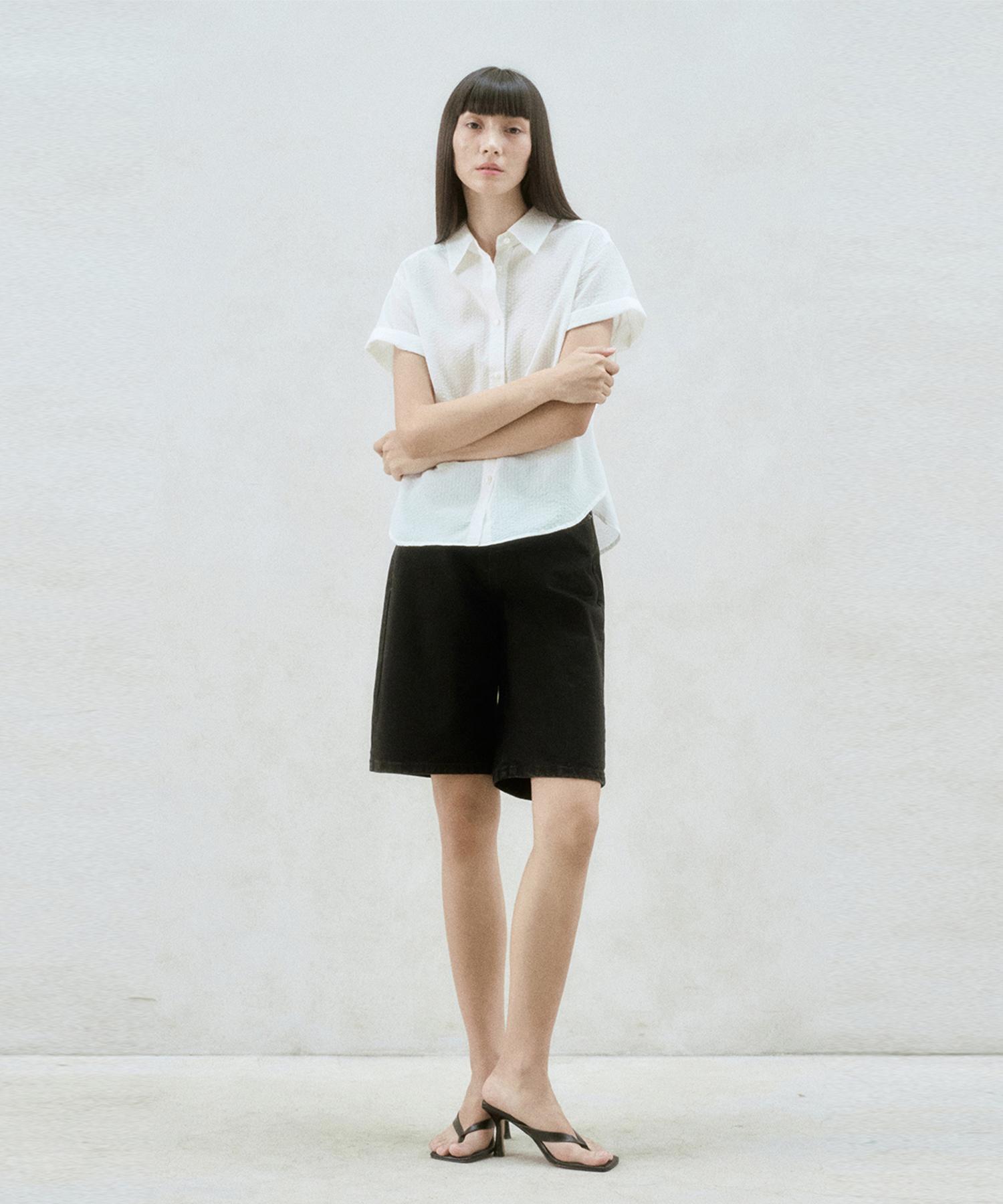 Rie Side Button Seersucker Shirt White/S_M
