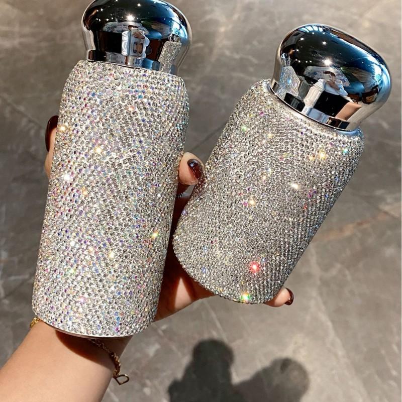 Elegant Mini Stainless Steel Insulated Tumbler 220ml Women Lightweight Luxury Drinkware With Crystal Accents