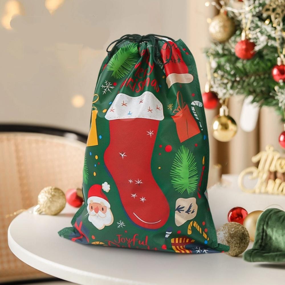 Cartoon Christmas Tree Bag Environmentally Friendly Santa Claus Pattern Bag Non-Woven Drawstring Bag Festive For Birthday Candy