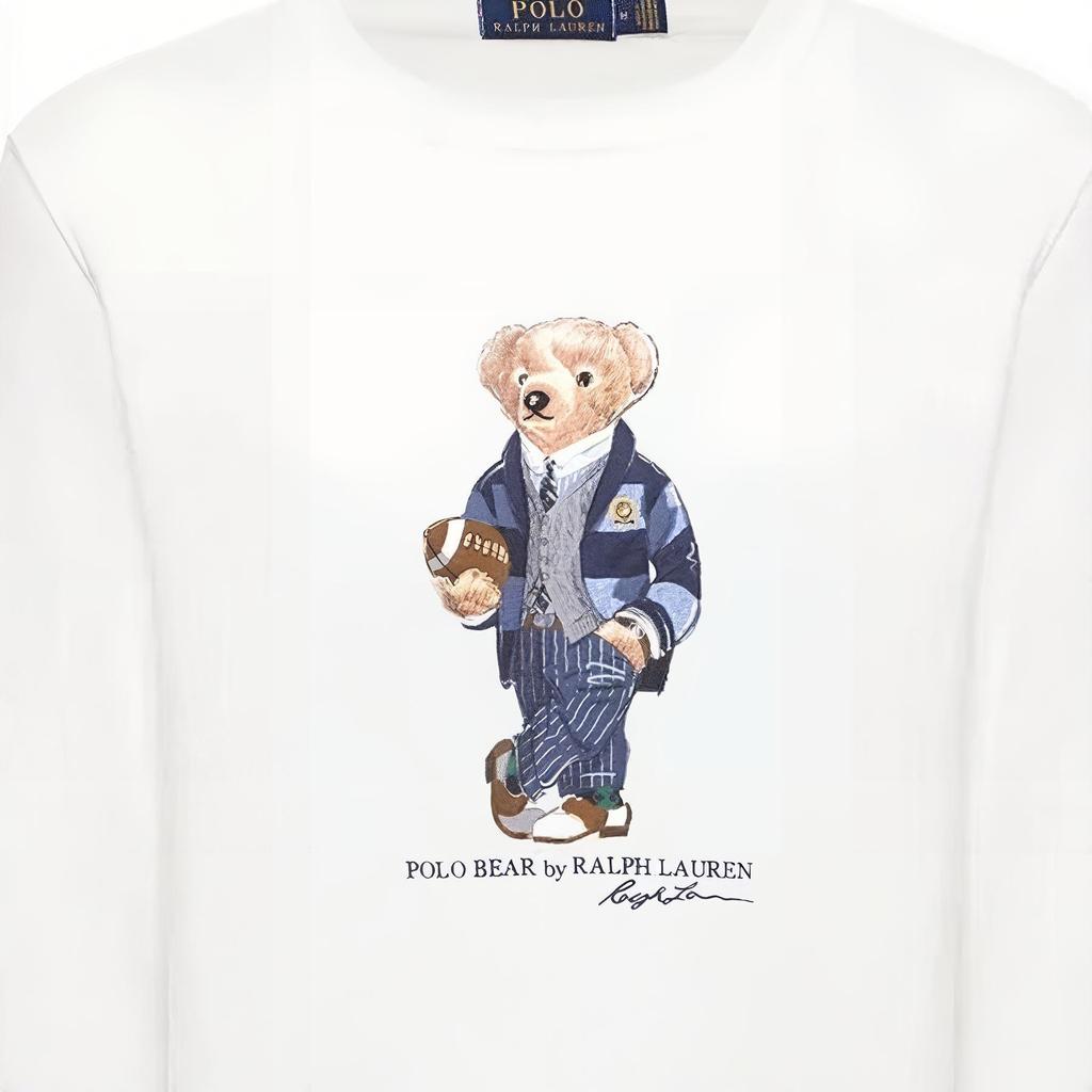 Polo Ralph Lauren FW23 Solid Color Rugby Bear Pattern Crewneck Long Sleeve Fleece Sweatshirt Men Sweatshirt White MNPOKNI16820336-100