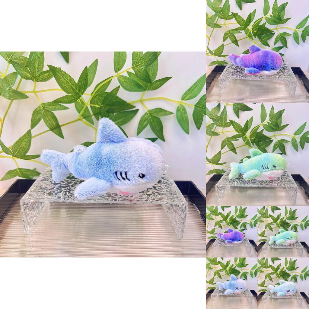 Adorable Rainbow Shark Plush Toy Cute Stuffed Animal Keychain Bag Charm For Kids