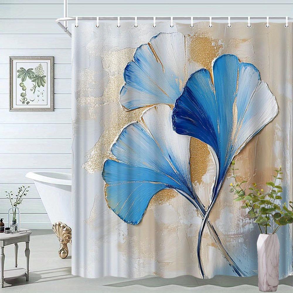 

Ginkgo Leaf Shower Curtain - Oil Painting Pattern, Natural Plant Theme, Adds Artistic Atmosphere, Polyester Fabric, 12 Hooks W90xH180cm
