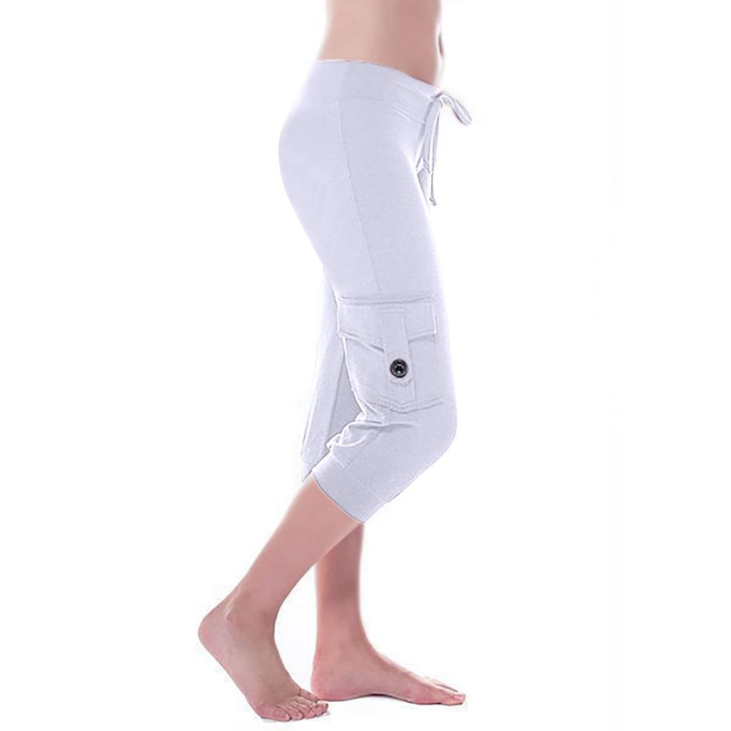 Women's Stretch Waist Button Side Pocket Yoga Cropped Pants