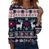 Women's Fashion Casual H Printed V-Neck Long Sleeve Decorative Button T-Shirt Tops