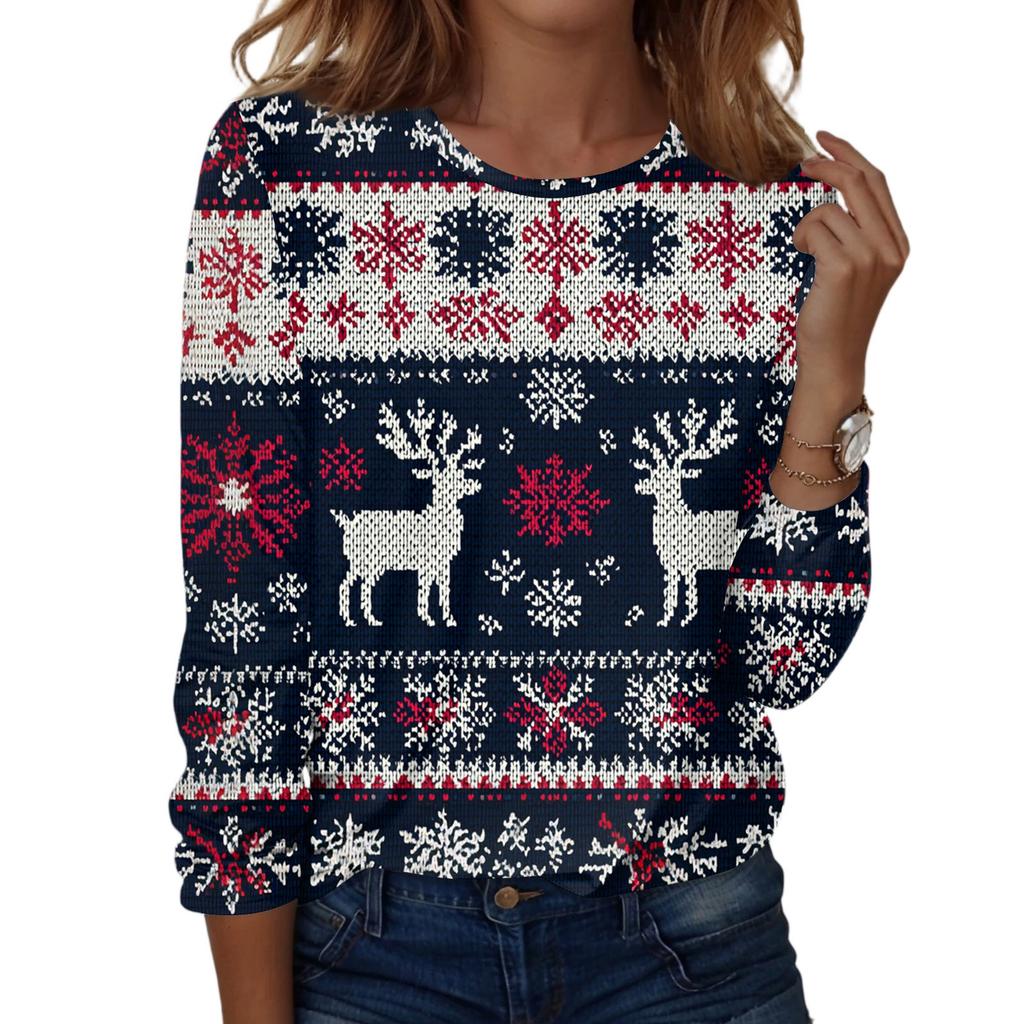 Women's Fashion Casual H Printed V-Neck Long Sleeve Decorative Button T-Shirt Tops
