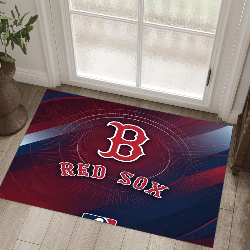 Boston Red Sox Design Crystal Velvet Carpet Cozy Non?Slip Printed Rug For Bedroom Living Room Entrance