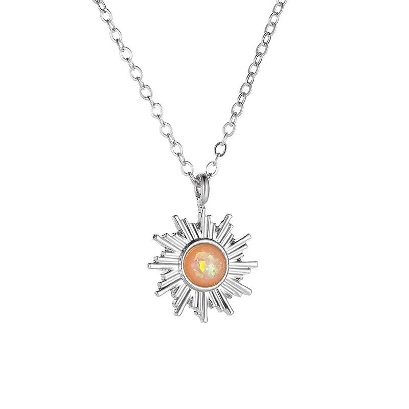 2024 New Summer Neck Chains Opal Sun Pendant Necklaces for Women Temperament Zircon Aesthetic Simple Short Clavicle Necklace
