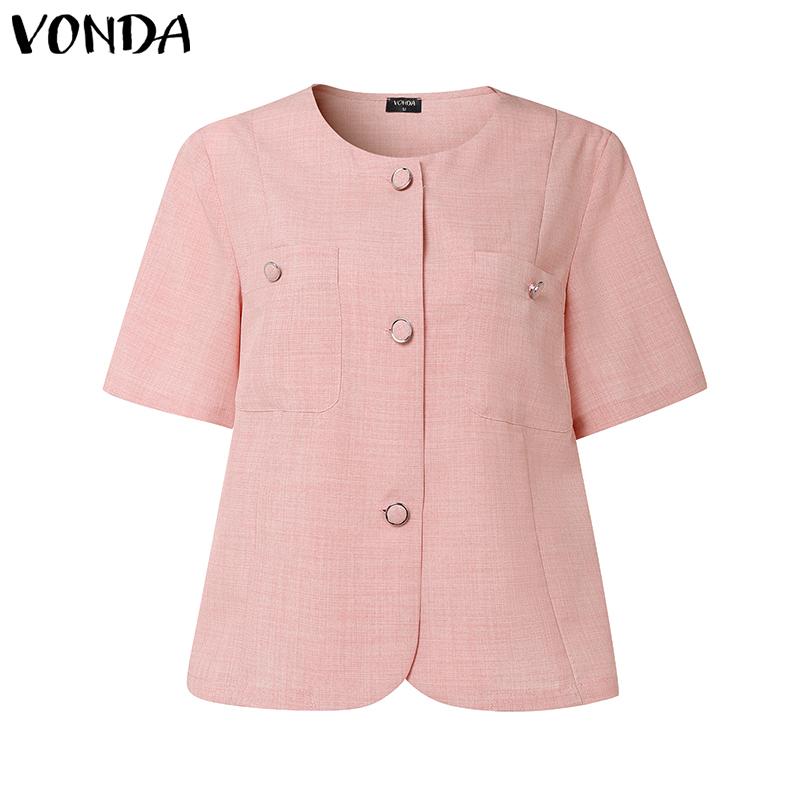 

VONDA Summer Elegant Women Short Sleeve Casual Cropped Blouse S