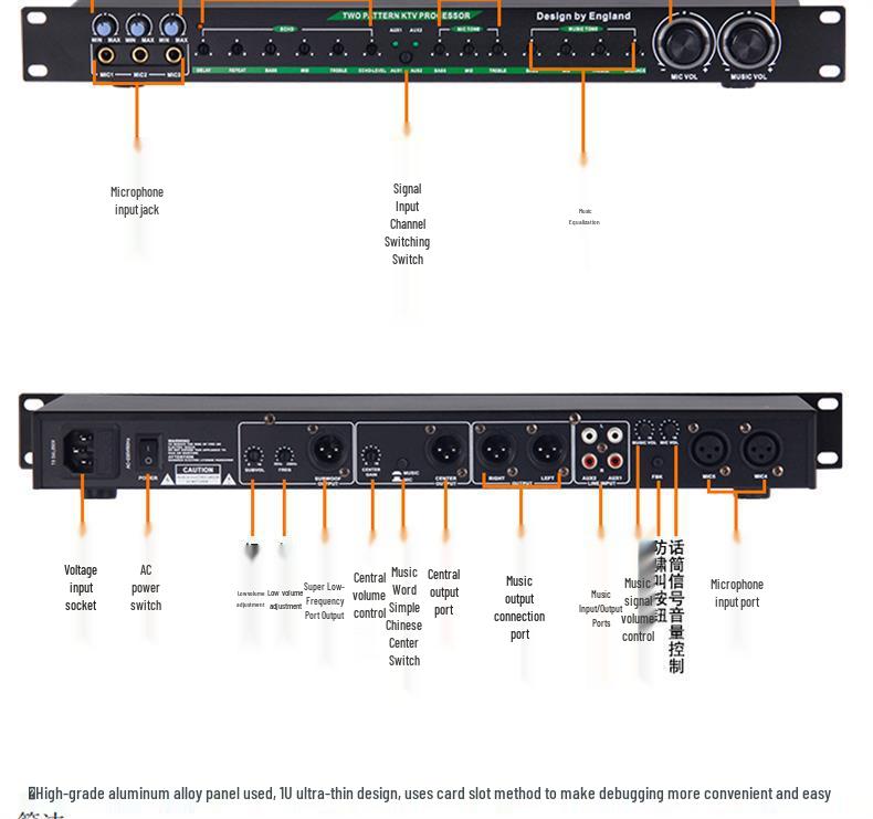 Professional 4-In 8-Out Digital Audio Processor with Noise Gate and Anti-Howling Equalizer for Stage and Line Array Speakers