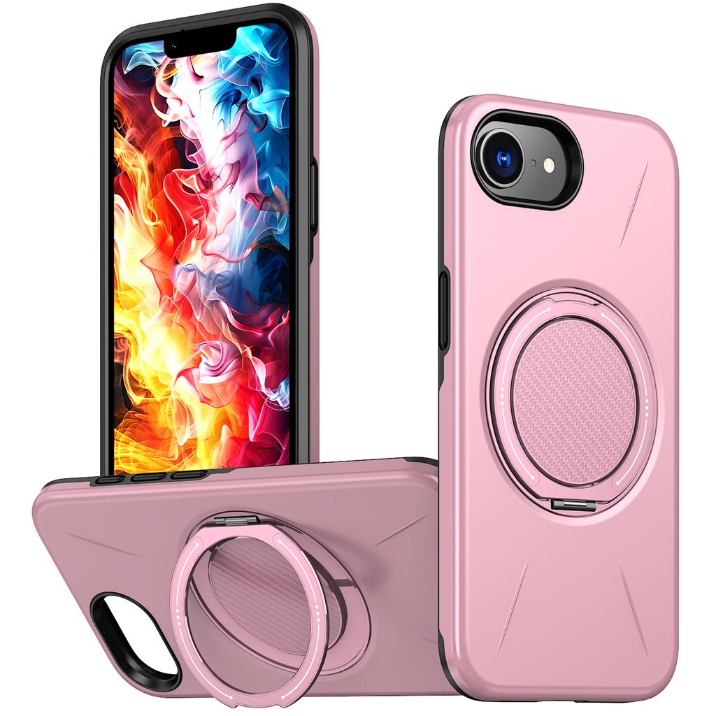 For iPhone 16e Magnetic Case Rotating Kickstand TPU+PC Phone Cover