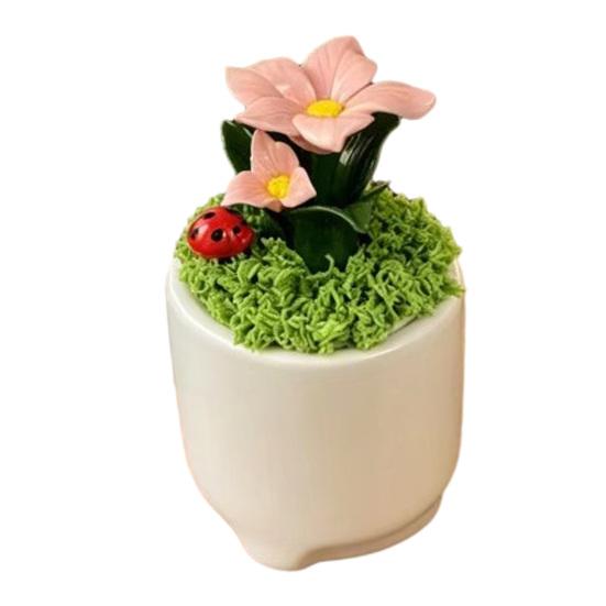 Handmade Mini Flower Figurine Artificial Ceramic Flowers in Pot for Car Dashboard Bathroom Home