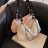 Fuzzy Faux Fur Crossbody Bag Women Small Square Shoulder With Chain Strap Soft Plush Texture Daily Use
