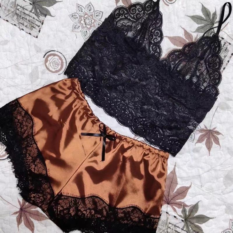 

Пижамные комплекты сексуальные пижамы для женщин 2 предмета топ шорты комплект пижамы одежда кружева пижамы нижнее белье нижнее белье XXXL