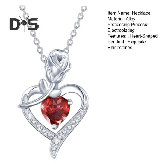 Colier cu pandantiv dragoste Colier din aliaj pentru femei Pandantiv cu design de trandafir în formă de inimă Bijuterii pentru mama soție Cadou de aniversare Ziua mamei