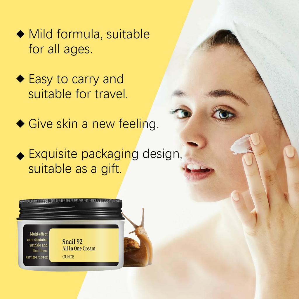 OUHOE Schnecke 92 Gesichtscreme Feuchtigkeitsspendend Feuchtigkeitsspendend Reparatur Anti-Aging Faltenpflege Nährend Glatte Haut Alles in Einem Hautpflege