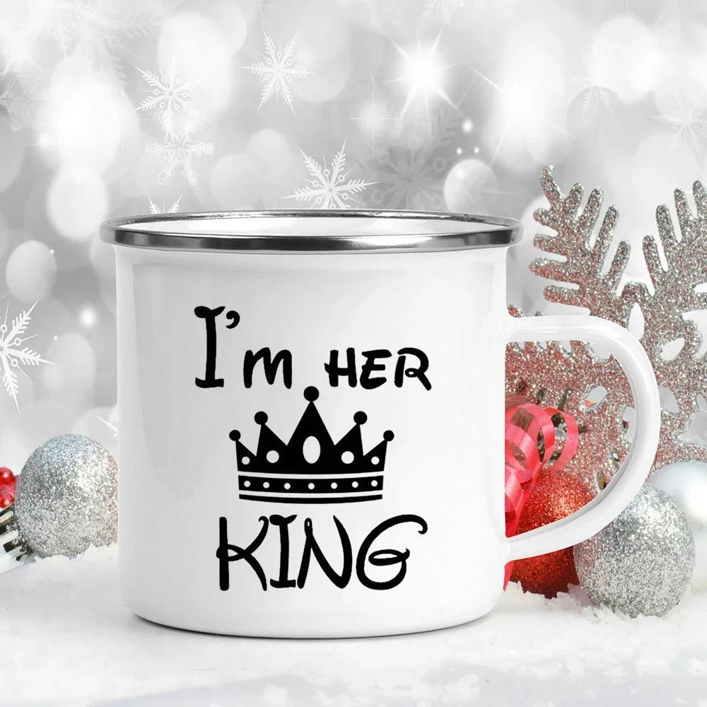 My Heart Belong To Her/him Printed Couples Mugs Creative Coffee Wine Couple Cups Drinks Dessert Milk Enamel Cup Valentines Gifts