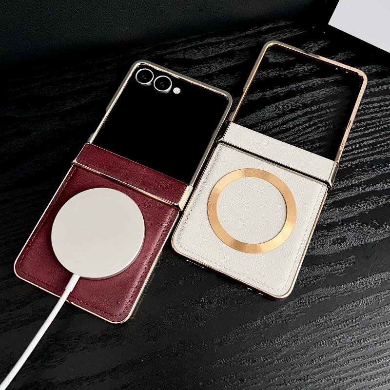 Luxus galvanisierte magnetische Hülle für Samsung Galaxy Z Flip 7 6 5 4 3 5G ZFlip7 FE ZFlip6 Leder Scharnierschutz Abdeckung Funda