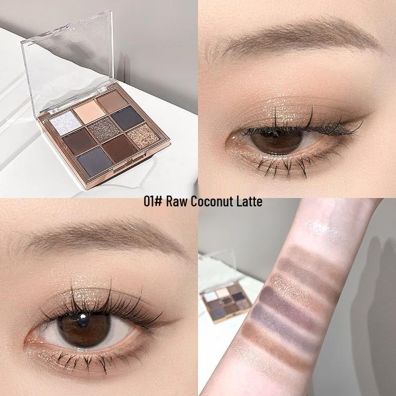 

Gege Bear Phantom Luminous Eyeshadow Palette: Nine-Color Matte & Glitter, Long-lasting Pigmented Shimmer. 9 x 1g