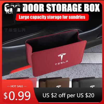 Car Sticker Tesla Leather Car Door Storage Box Under Seat Back Trash Bag Interior Organizer For Tesla Model 3 Model S Model X Co