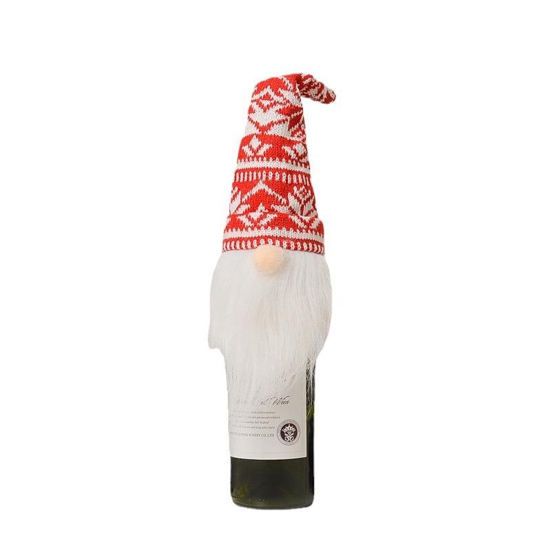 New Christmas Decorations Knitted Hat Forest Old Man Wine Set Faceless Doll Wine Bottle Decorative Wine Cap