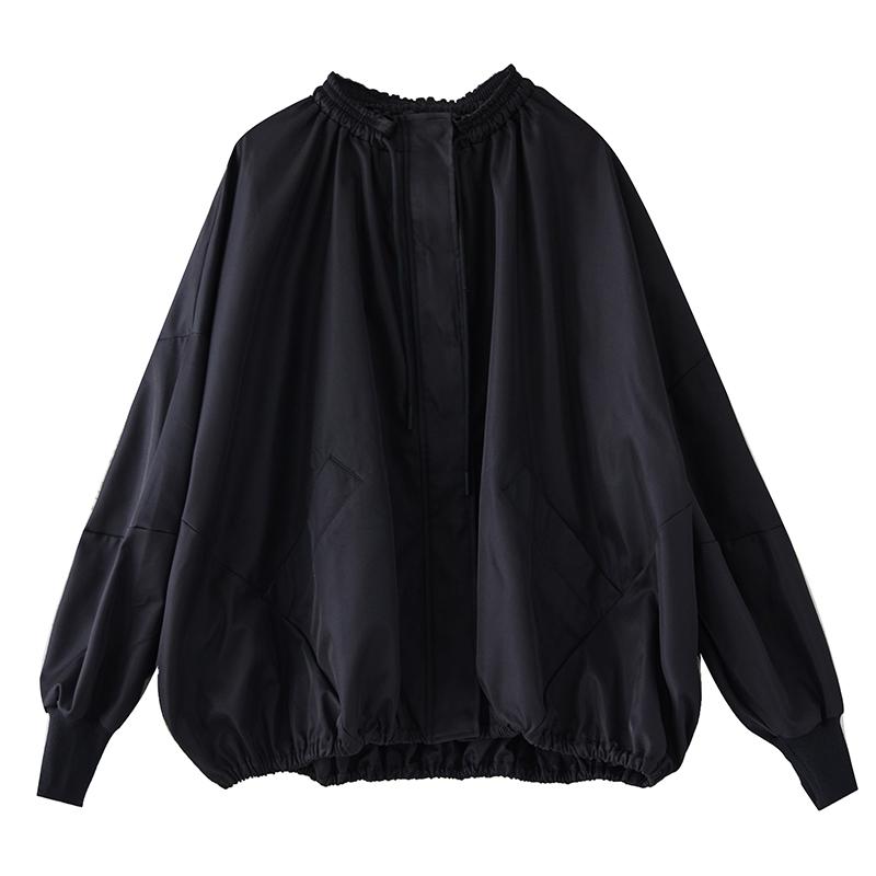 DIMANAF Plus Size Autumn Winter Women Coat Long Sleeve Jackets Casual Loose Outerwear Black Zipper Trench Coat
