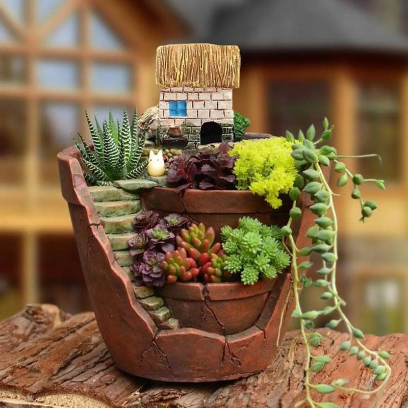 Succulent Flower Pot Ornaments for Decorating Garden Micro-landscapes, DIY Resin Small Flower POTS for Plant Bonsai