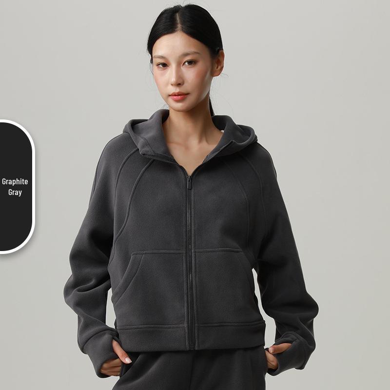 Elegant Women s Hooded Lulu-Style Cardigan: Autumn & Winter Double-Sided Coral Fleece Sportswear Coat Large