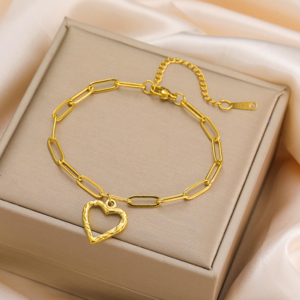 Heart Beads Charm Bracelet Stainless Steel Gold Double Layer Chain Bracelets Trendy Women Jewelry Mother's Day Gift
