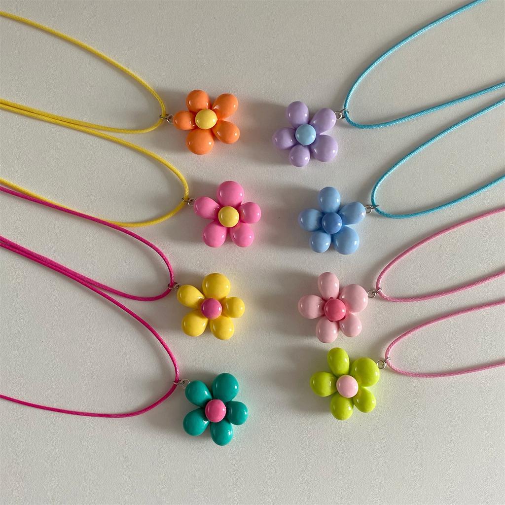 Sweet Colorful Flower Necklace Statement Pendant Necklace Floral Design Neck Jewelry Rope Necklace Perfect Gift for Women Girl