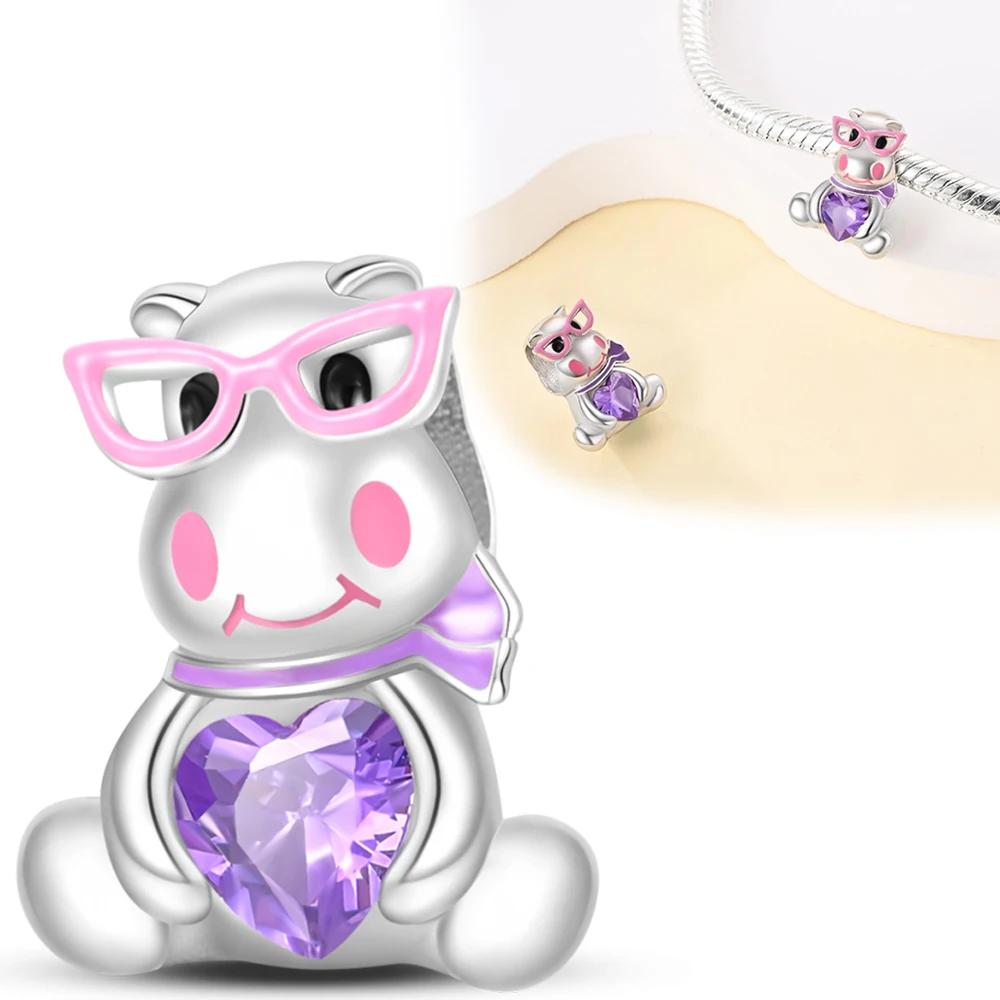 Copper Pink Cat Duck Cute Carton Charms Beads Fit Original Pandora Bracelets Diy Charm Bead For Women Fine Jewelry