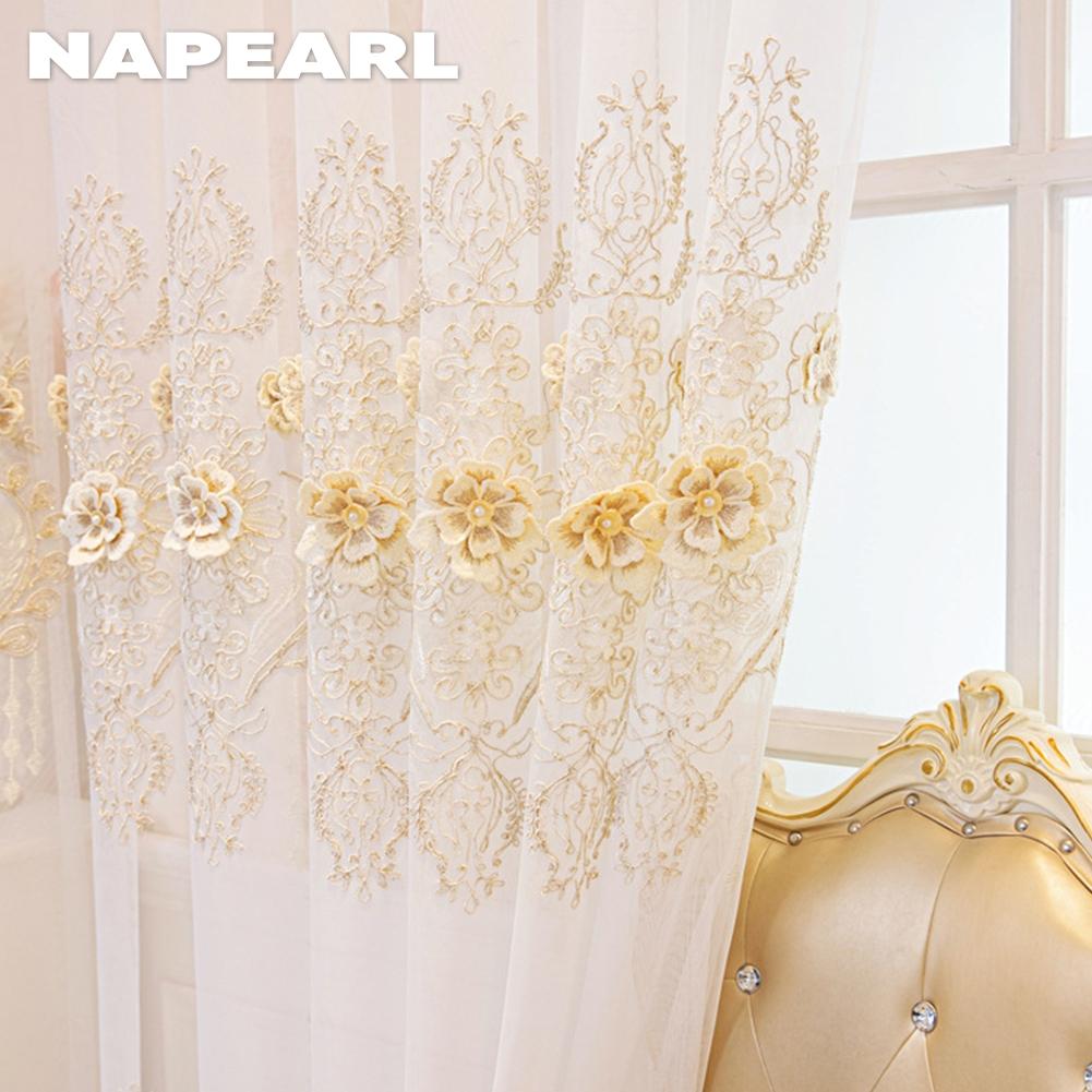 1PC NAPEARL French Luxury Lace Relief Embroidered Translucent Sheer Curtain 260cm Height Tulle for Living Room Bedroom Window Decoration Home Decor