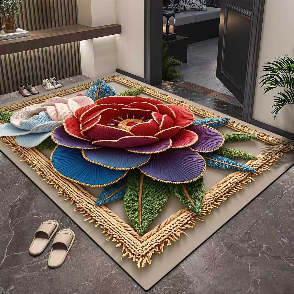 3D Blumen Teppich Eingangstürmatte Badezimmer Saugfähige Fußmatte Rutschfeste Fußmatte