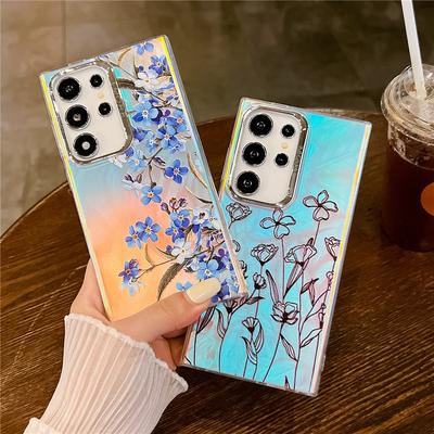 Funda con diseño floral Art Flower Bling Raser Plated para Samsung S24, A55, A35, A25, A15, A54, A14, A34, S23 FE, S22 Ultra