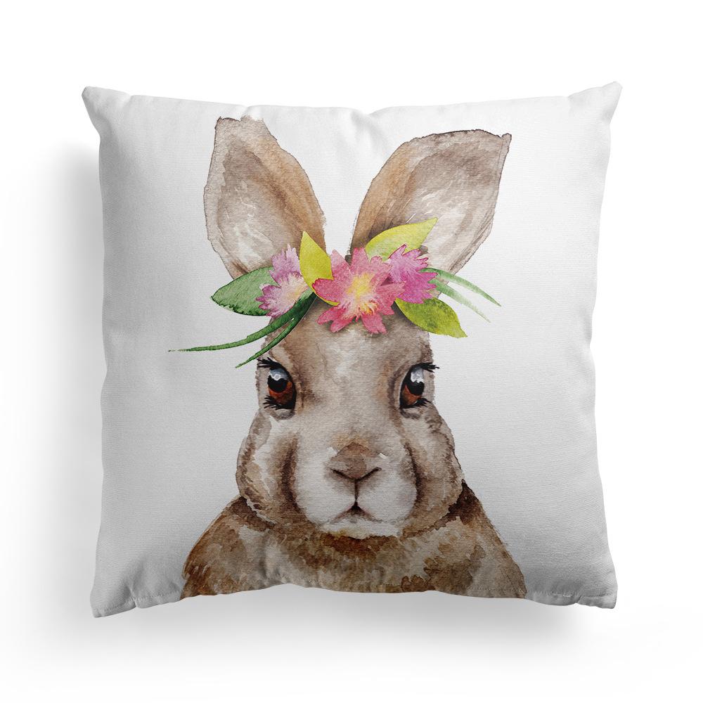 New Spring Easter Pillow Case Bunny Flowers Wreath Peach Skin Fleece Print Pillow Clothes Cover