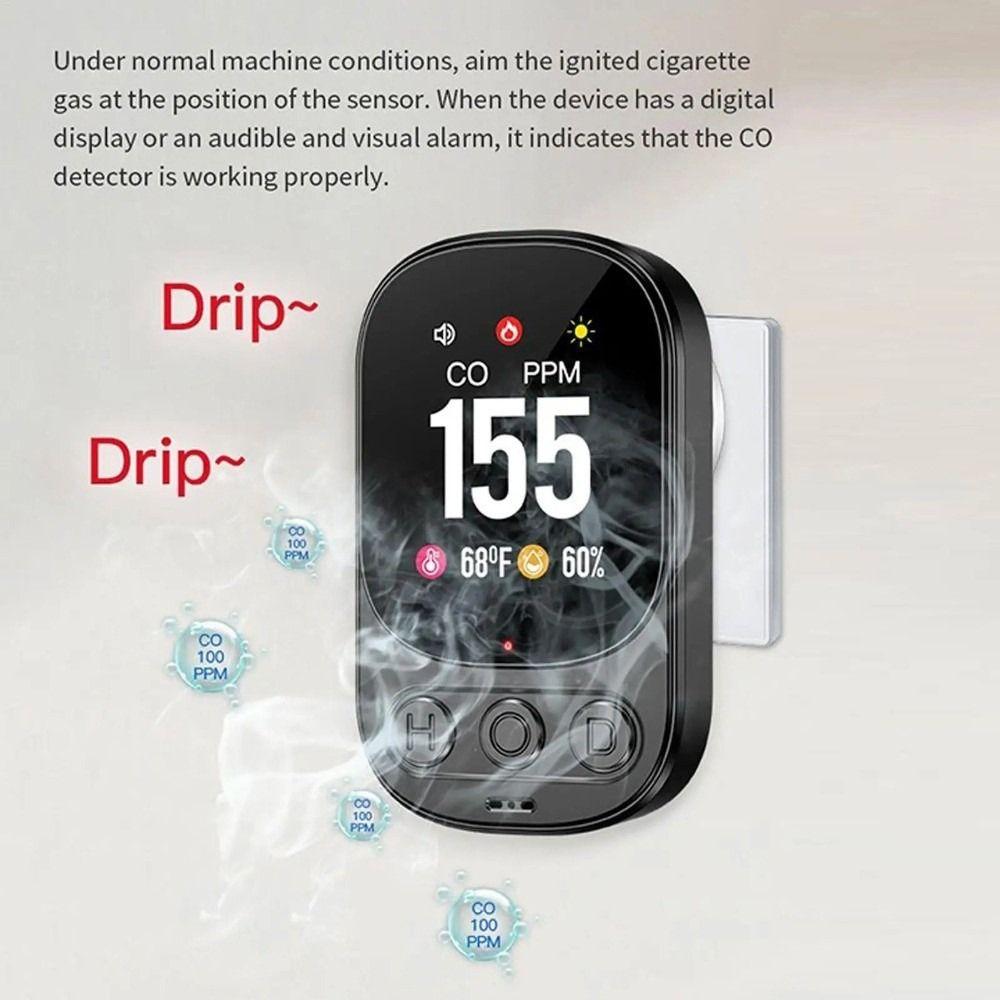 Large Screen CO Monoxide Alarm Real Time Monitoring Temperature Humidity Detector  For Home Outdoor