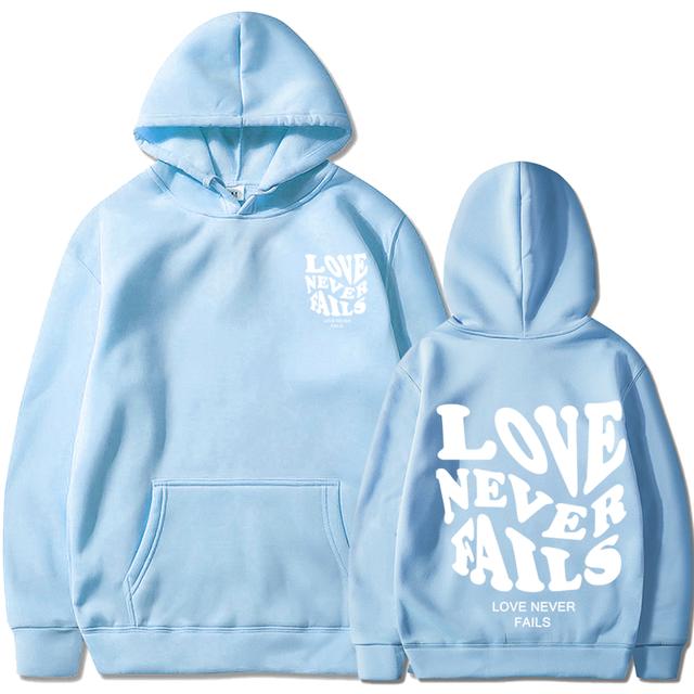 Love Never Fails Print Letter Hoodies Men/Women Sweatshirt Black Autumn Vintage Oversized Harajuku Loose Tops Casual Pullovers