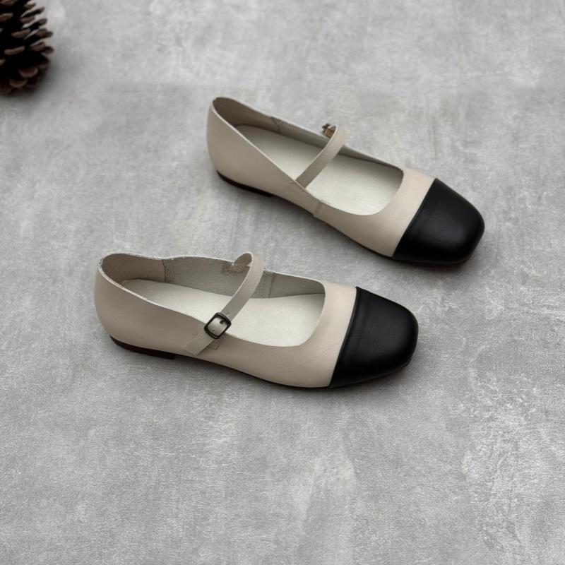 Cowhide Shoes Flat Mary Jane Leather Single Shoes