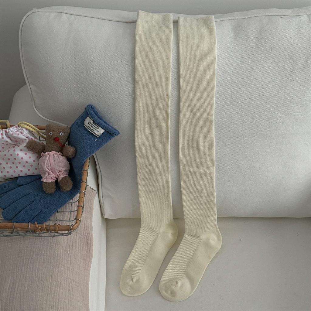 Bomull Dame Strømper 80cm Høst Vinter Varm Lange Sokker Lårhøye Strømper Lolita Ensfarget Knehøye Lårsokker Strømper