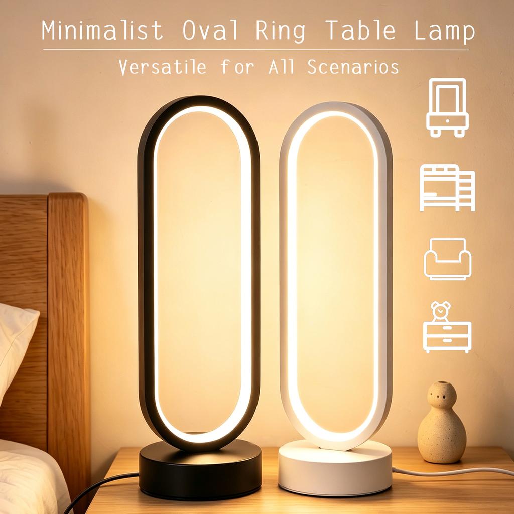 1pcElliptical Ring Runway LED Table Lamp, 3‑Color Temperature Dimmable USB Bedside Lamp, Minimalist Night Light, Home Decor Gift
