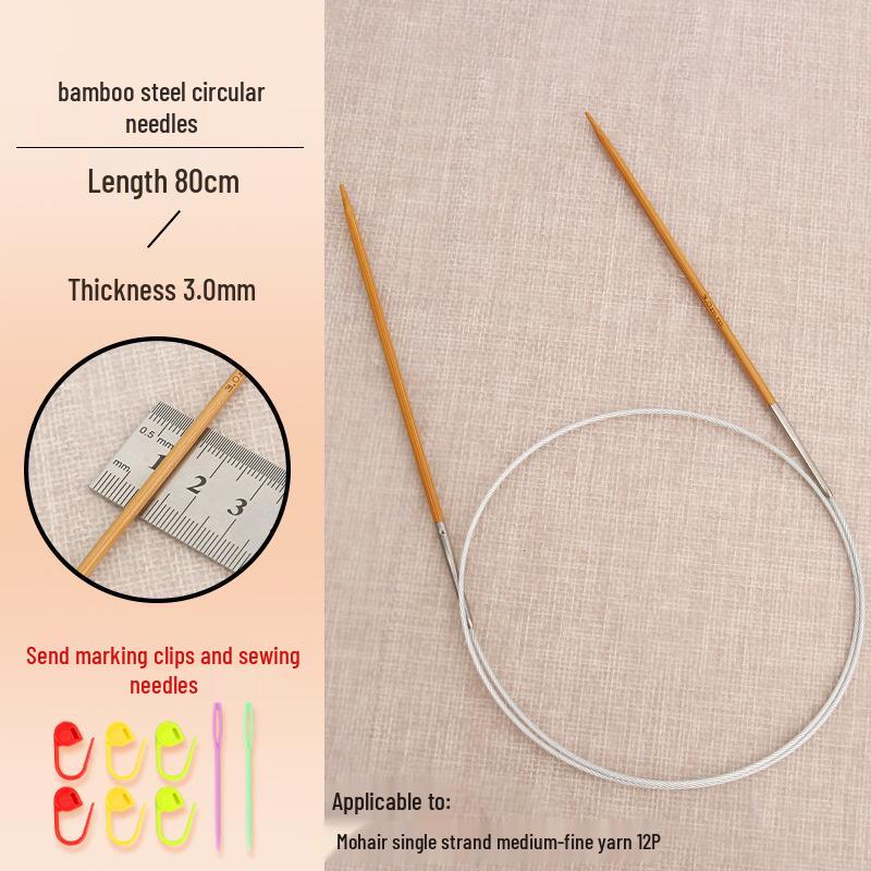 Bamboo-Steel Circular Knitting Needles, Full Set for Hand Knitting Blankets.